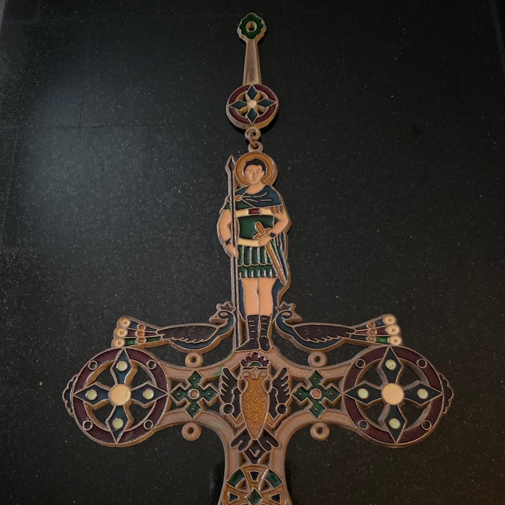 Colorful Enamel Bronze cross handmade in Greece VERY RARE UNIQUE